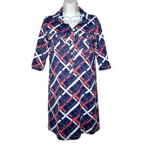 Persifor Winpenny Dress Bamboo Plaid Blue Red White Collared Resortwear XS